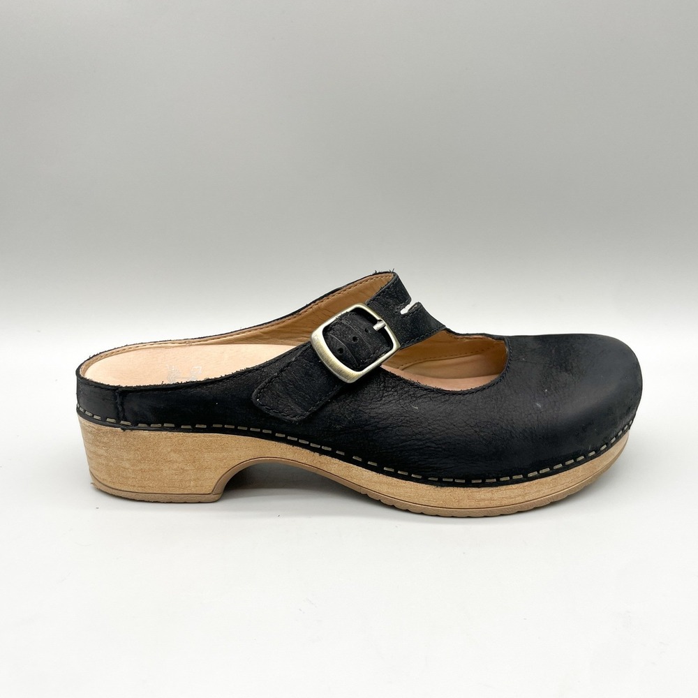 Dansko Womens 39 Britney Mary Jane Clogs Black Nubuck Platform Boho Nurse Retro